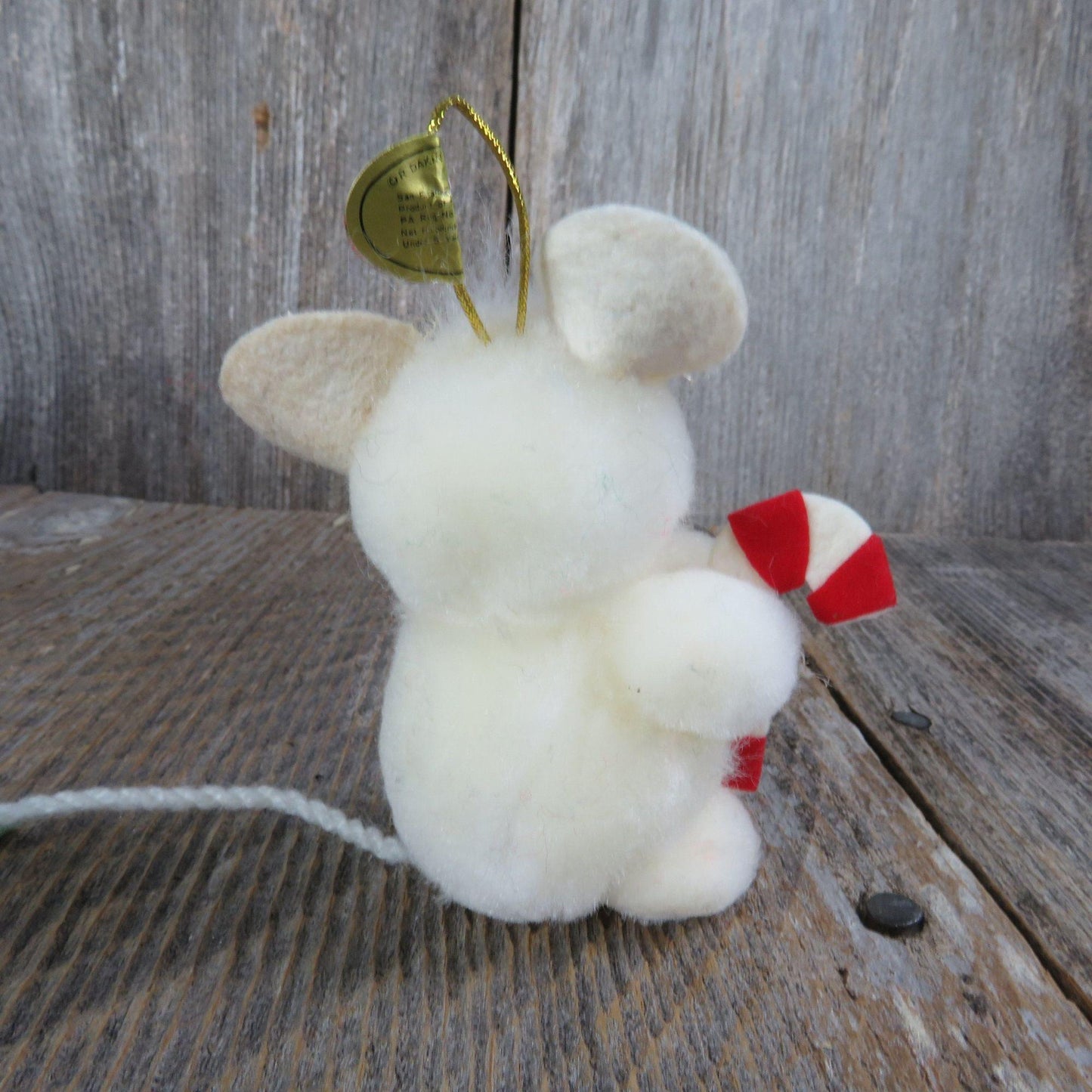 Mouse Pom Pom Ornament White Felt Ears Dakin Christmas Vintage 1984