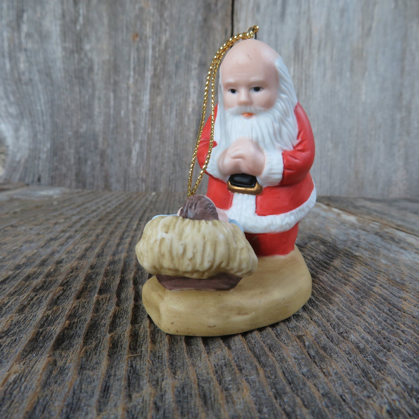 Vintage Kneeling Santa Jesus Ornament 1985 Roman Christ Manger Christmas Ornament Bisque Ceramic