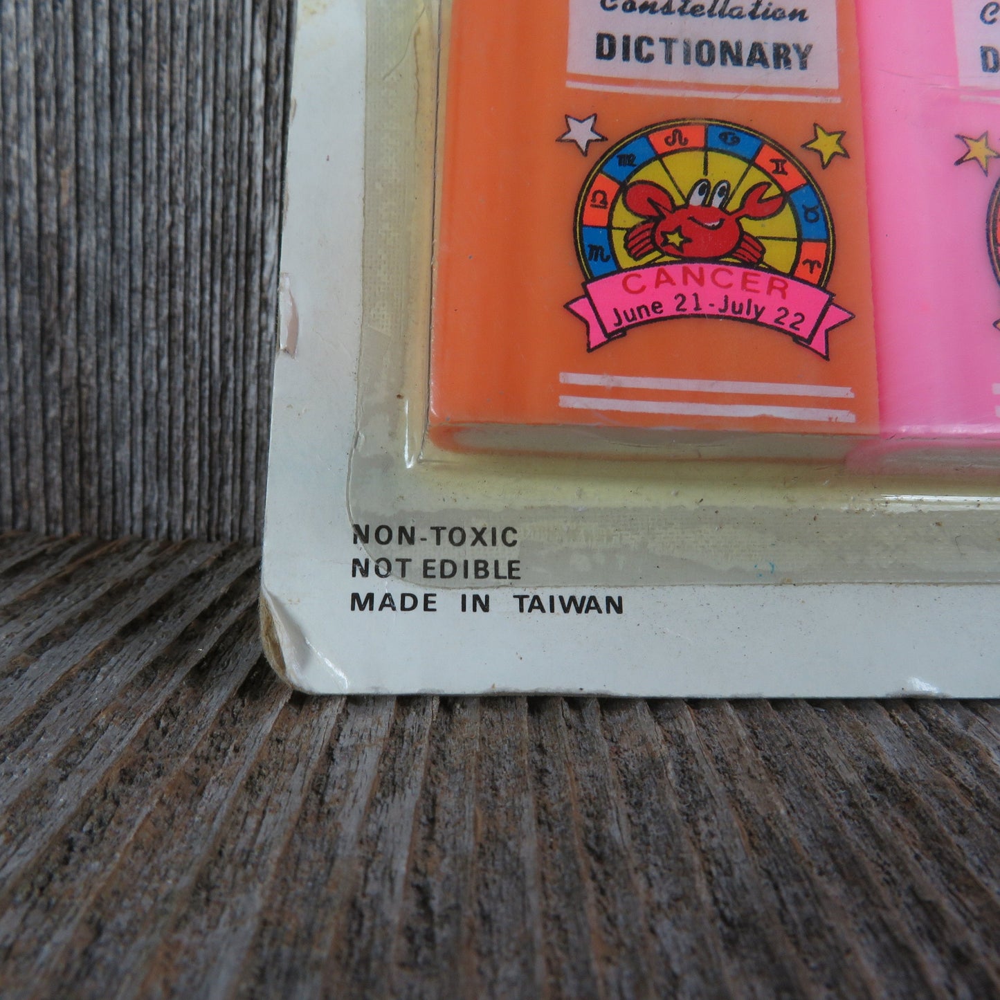 Vintage Horoscope Erasers Constellation Dictionary Cancer Scorpio Novelty Eraser Pink Orange Made in Taiwan
