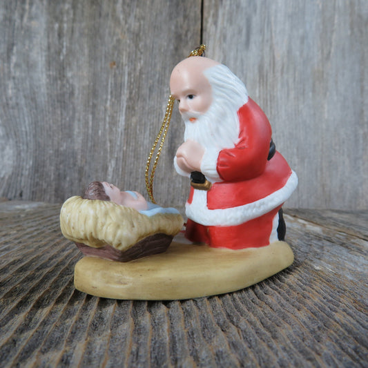 Vintage Kneeling Santa Jesus Ornament 1985 Roman Christ Manger Christmas Ornament Bisque Ceramic