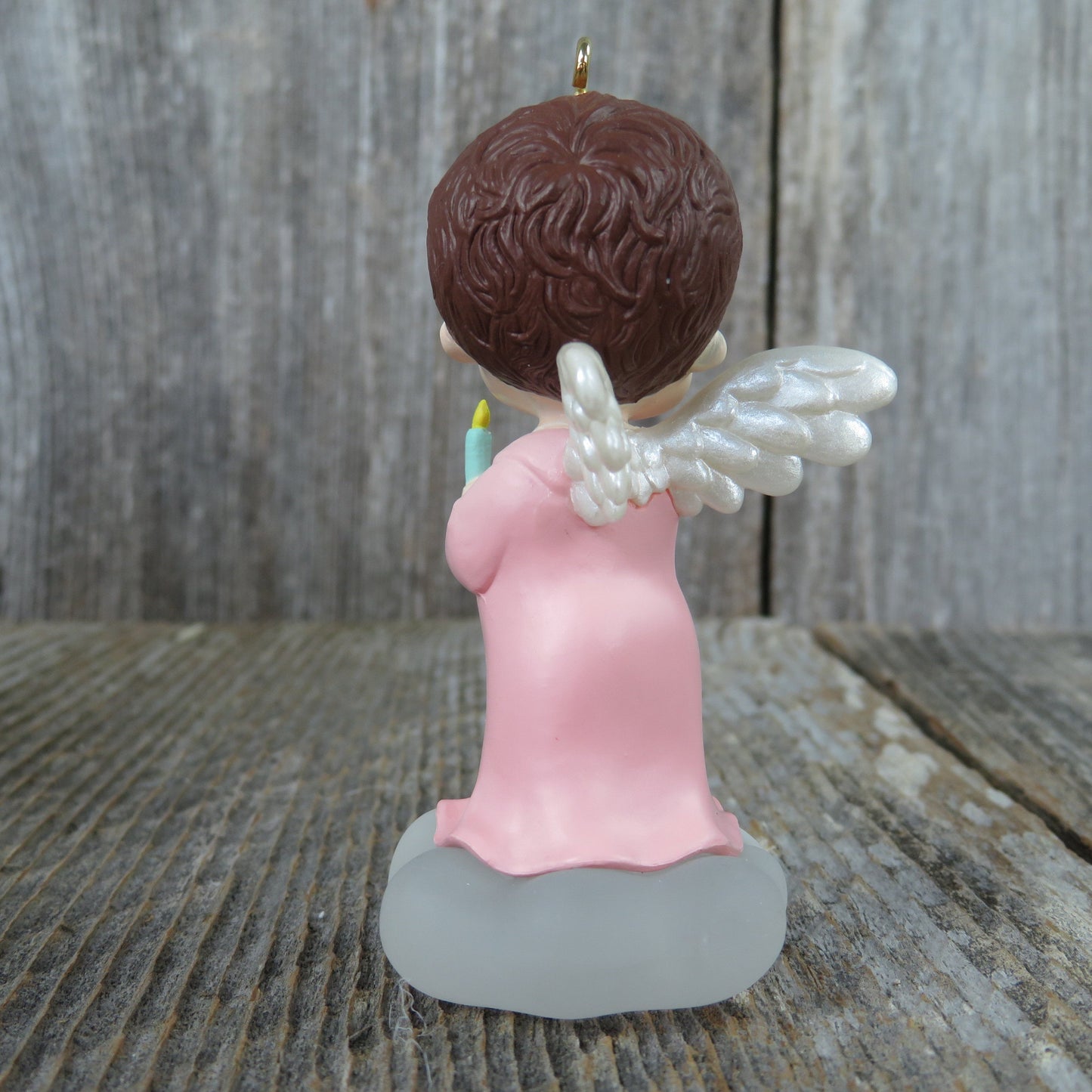 Vintage Rosebud  Mary's Angels Hallmark Ornament Pink Candle 1990 Keepsake Christmas Tree