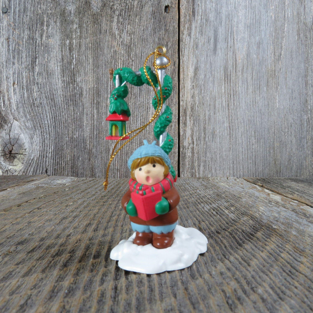 Vintage Boy Caroling Under Lamp Post Ornament Rennoc Christmas Singing 1991