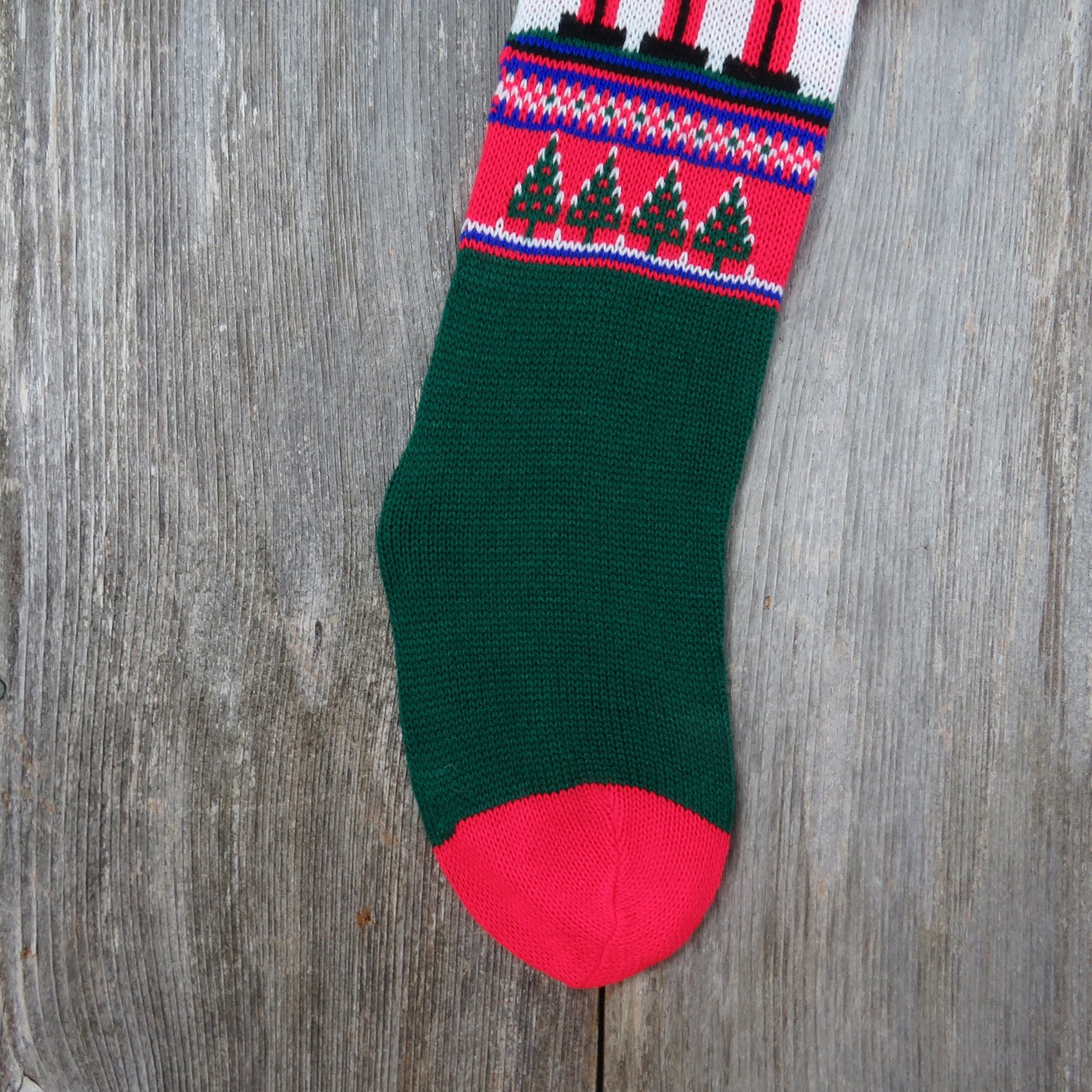 Vintage Knit Avon Toy Soldier Stocking Christmas Knitted Tree Blue Green Red Pom Pom Taiwan