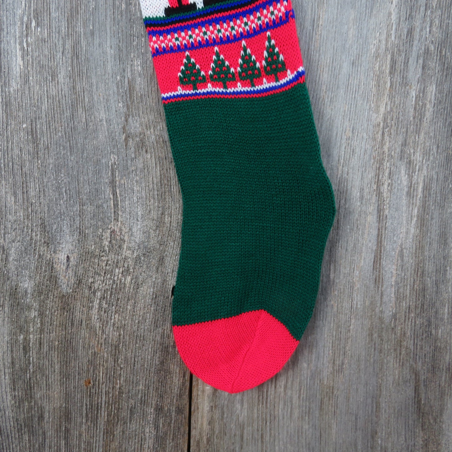 Vintage Knit Avon Toy Soldier Stocking Christmas Knitted Tree Blue Green Red Pom Pom Taiwan