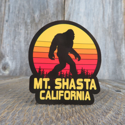 Mount Shasta California Bigfoot Sticker Retro Sunset Souvenir Waterproof Travel Water Bottle Laptop Red Yellow
