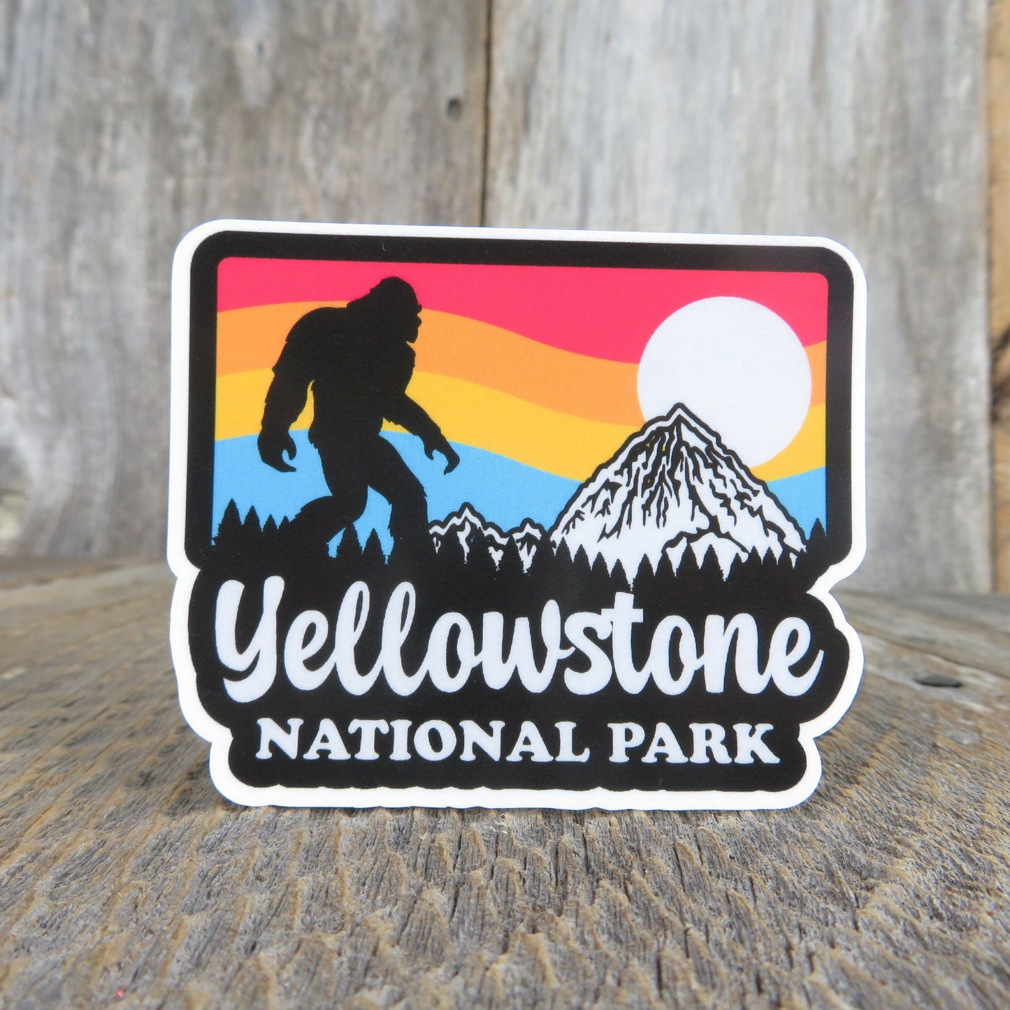 Yellowstone National Park Wyoming Sticker Bigfoot Retro Sunset Mountain Souvenir Waterproof