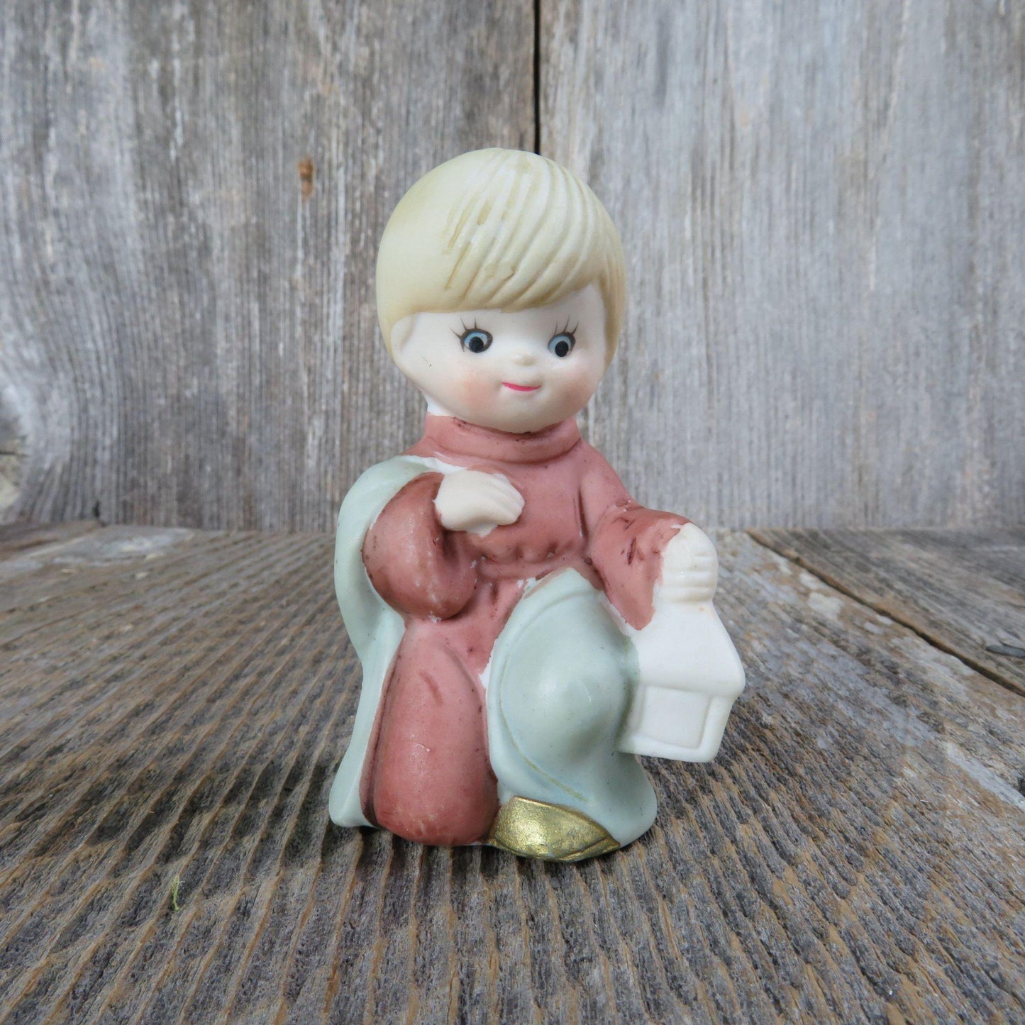 Vintage Shepherd Figurine Child Nativity Lantern Christmas Children Replacement Figure Bisque Ceramic