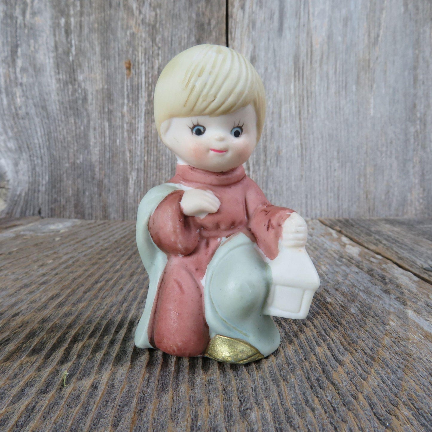 Vintage Shepherd Figurine Child Nativity Lantern Christmas Children Replacement Figure Bisque Ceramic