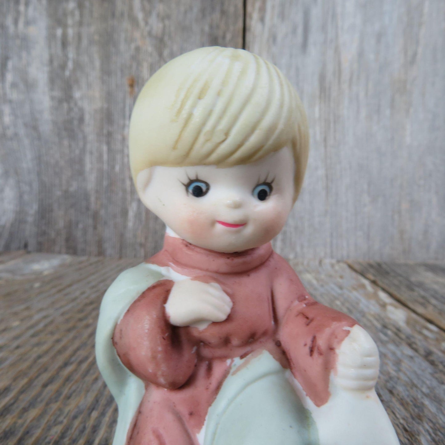 Vintage Shepherd Figurine Child Nativity Lantern Christmas Children Replacement Figure Bisque Ceramic