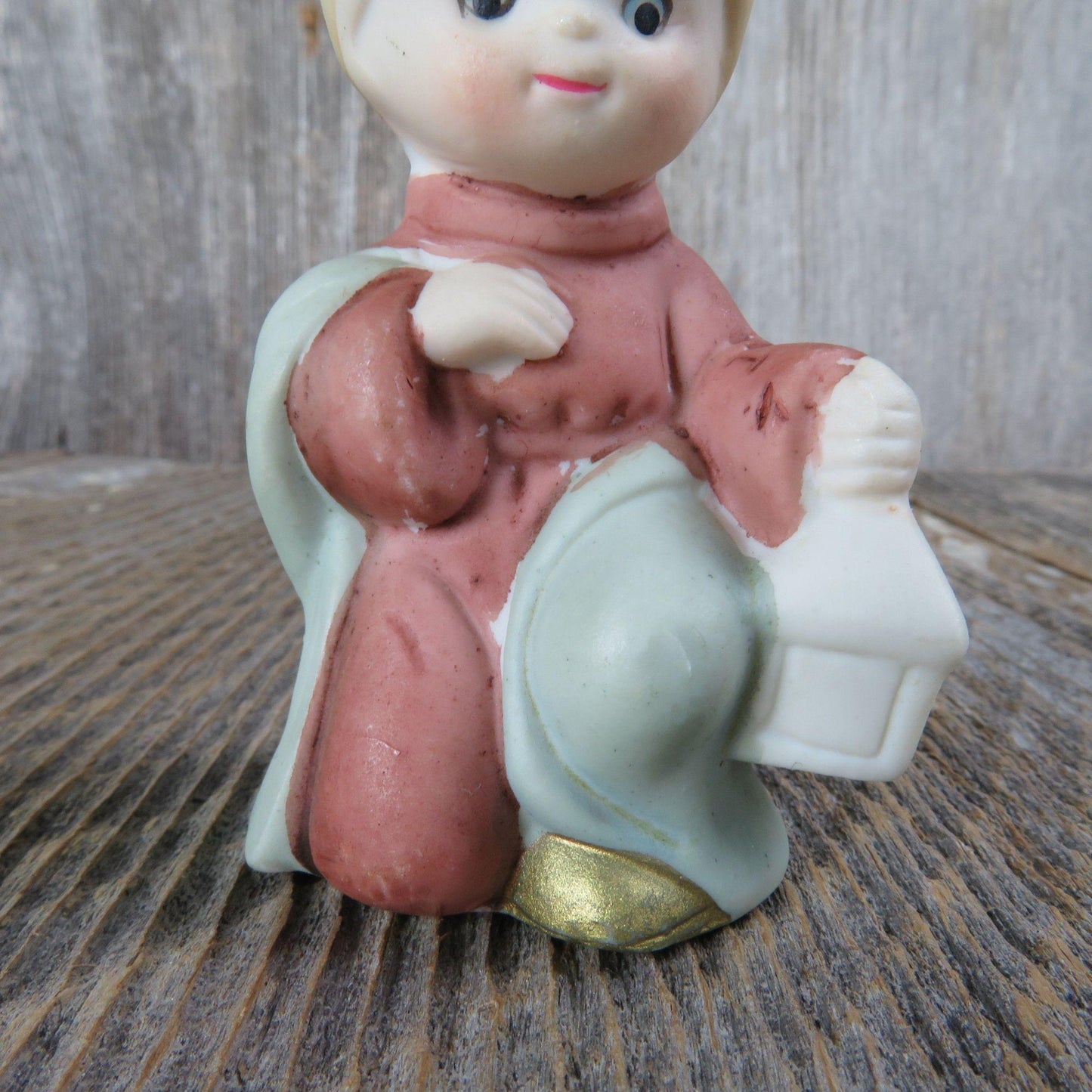 Vintage Shepherd Figurine Child Nativity Lantern Christmas Children Replacement Figure Bisque Ceramic