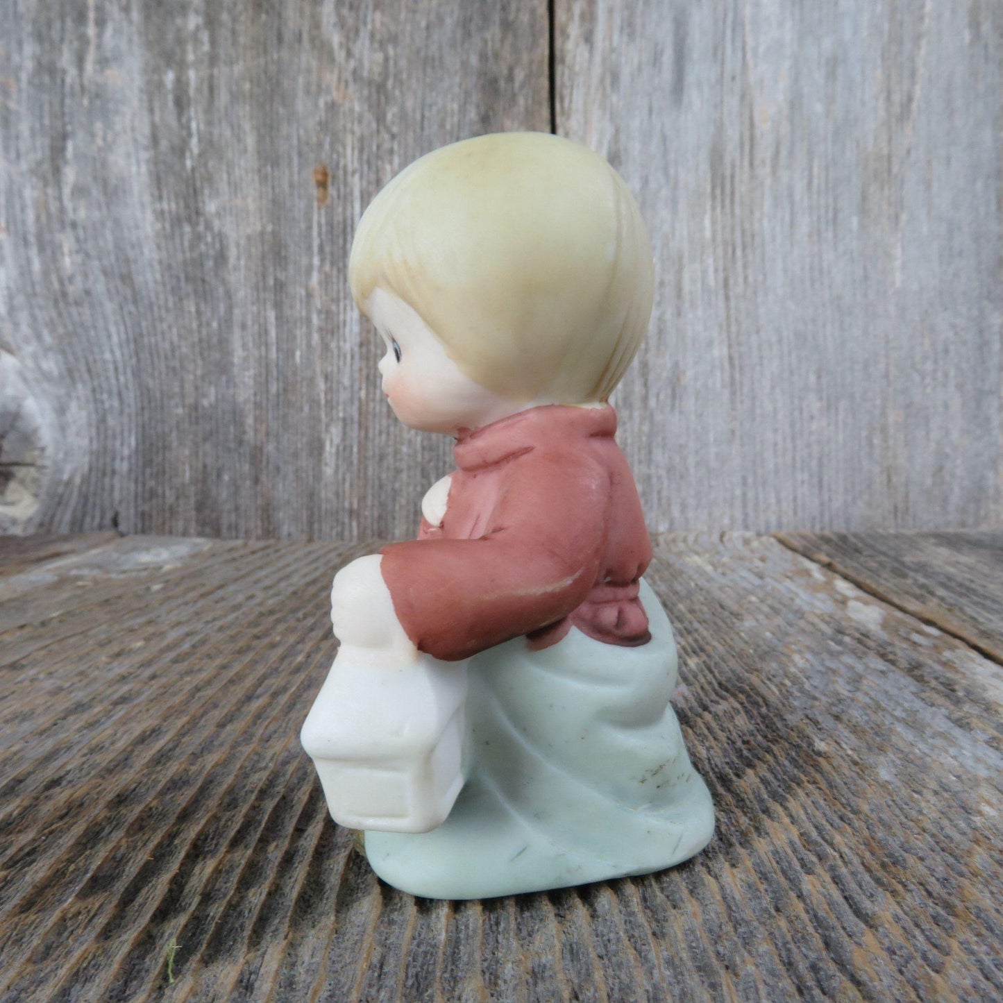 Vintage Shepherd Figurine Child Nativity Lantern Christmas Children Replacement Figure Bisque Ceramic