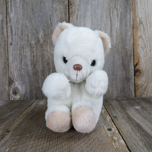 Teddy Bear Plush Sitting with Brown Plastic Nose White Body Tan Feet and Ears