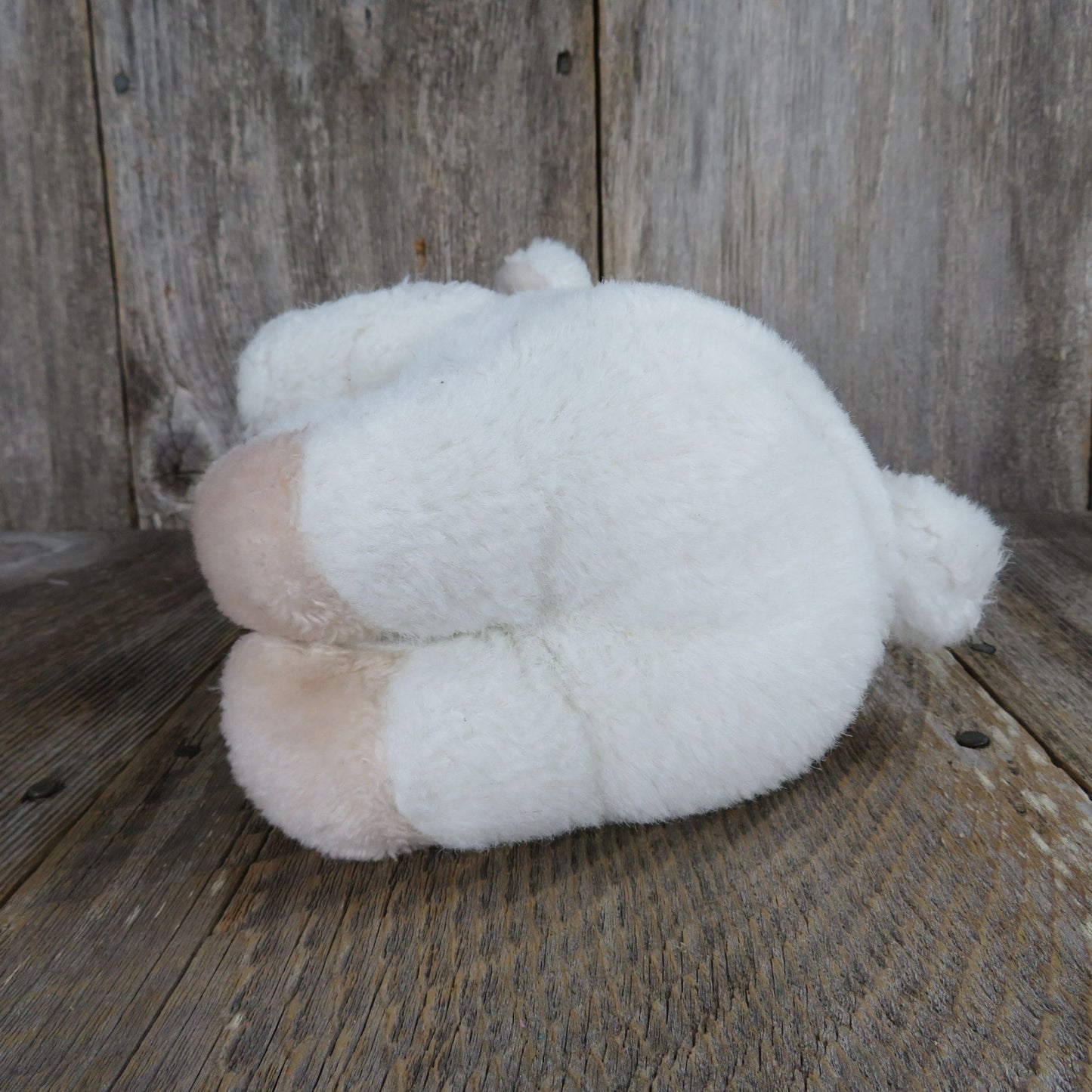 Teddy Bear Plush Sitting with Brown Plastic Nose White Body Tan Feet and Ears