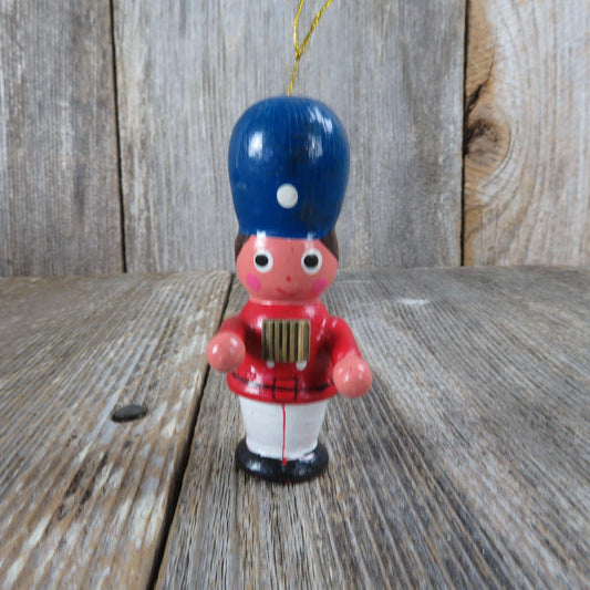 Vintage Wooden Marching Band Ornament Christmas Blue Red Hat Baton Instrument Accordion