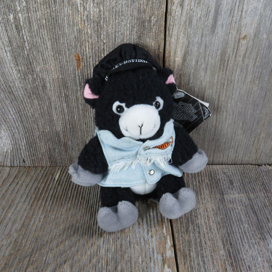 Biker Black Sheep Plush Lamb Harley Davidson Bean Bag Stroker Jean Vest Black Hat 1999 Stuffed Animal