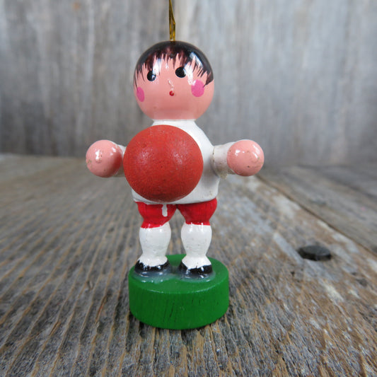 Vintage Sports Ball Player Wood Ornament Soccer Basketball Christmas Wooden Scene Figurine Village