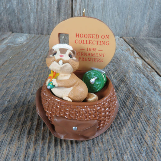 Vintage Chipmunk in Fishing Basket Ornament Hooked on Collecting Hallmark Christmas 1995 Premiere