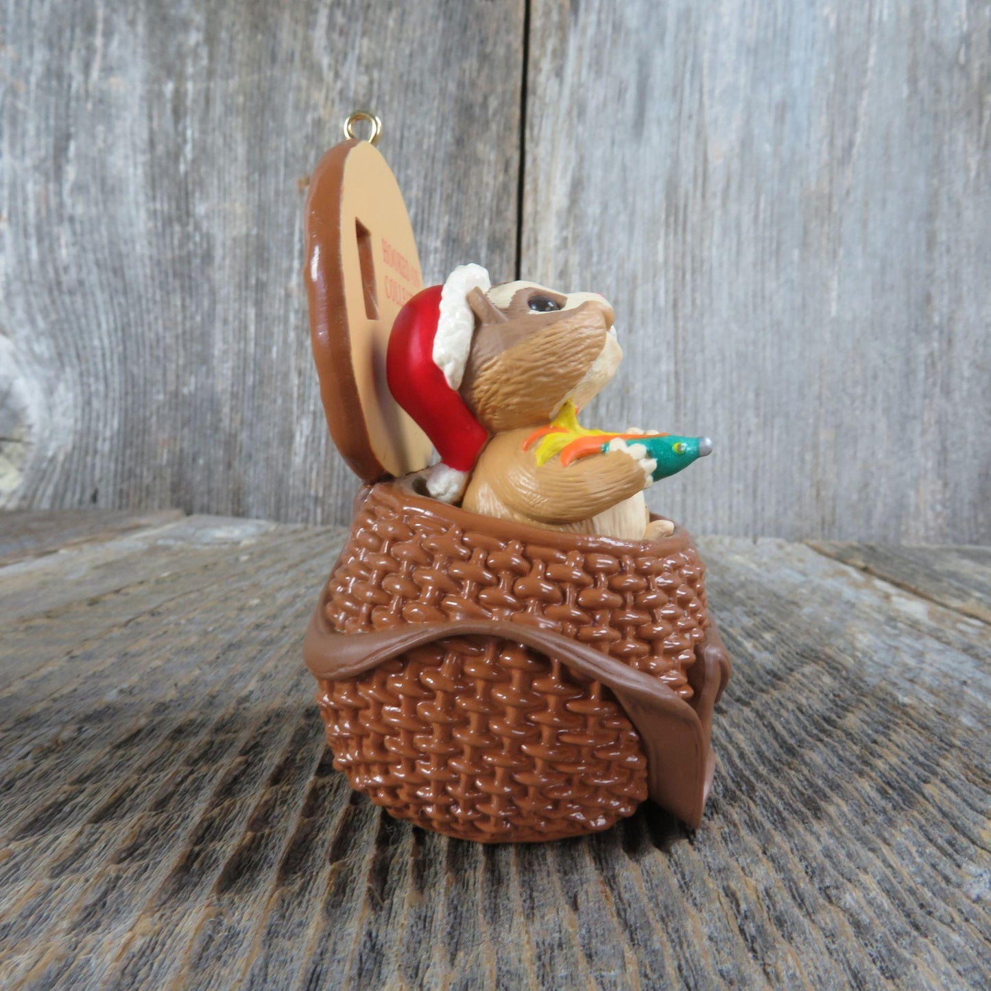 Vintage Chipmunk in Fishing Basket Ornament Hooked on Collecting Hallmark Christmas 1995 Premiere