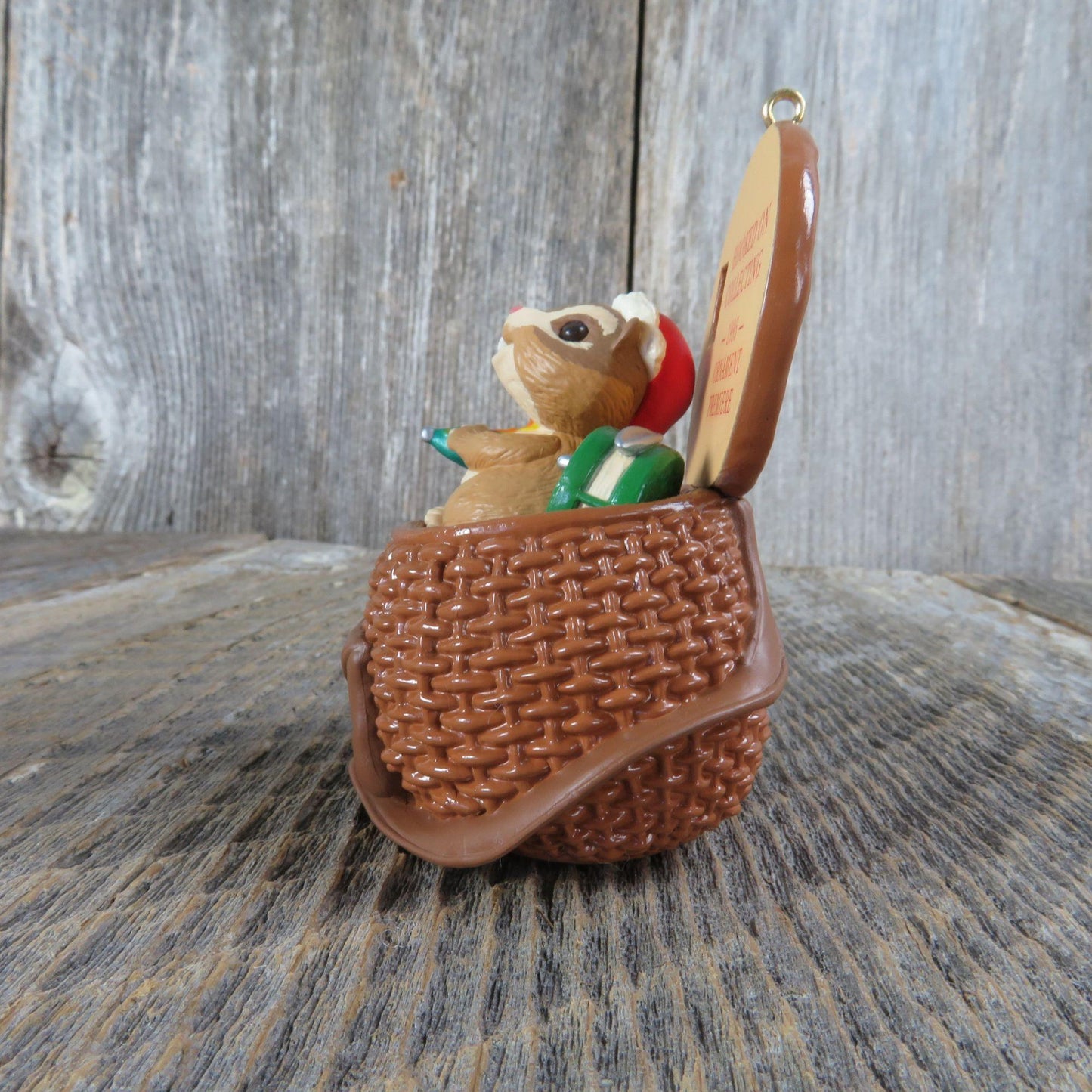 Vintage Chipmunk in Fishing Basket Ornament Hooked on Collecting Hallmark Christmas 1995 Premiere