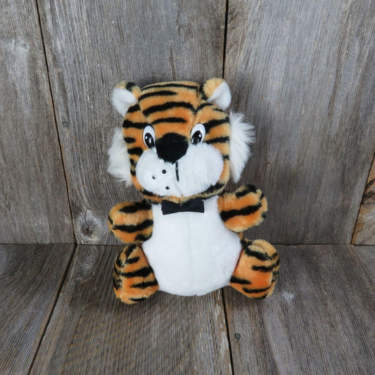 Vintage Tiger Plush Bow Tie Firm Body Stuffed Animal Acme 1985 Doll Novelty Korea Foam Filled Fair Prize