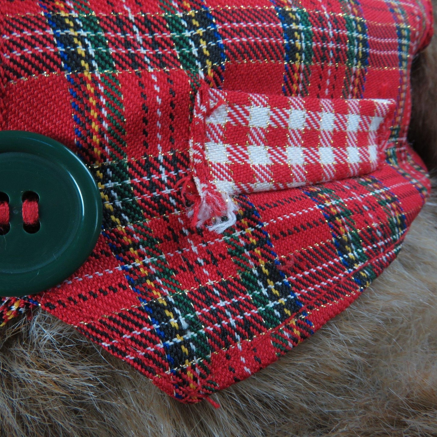 Vintage Teddy Bear in Red Plaid Vest and Tie Plush JC Penney Christmas Stuffed Animal Toy Doll Soft