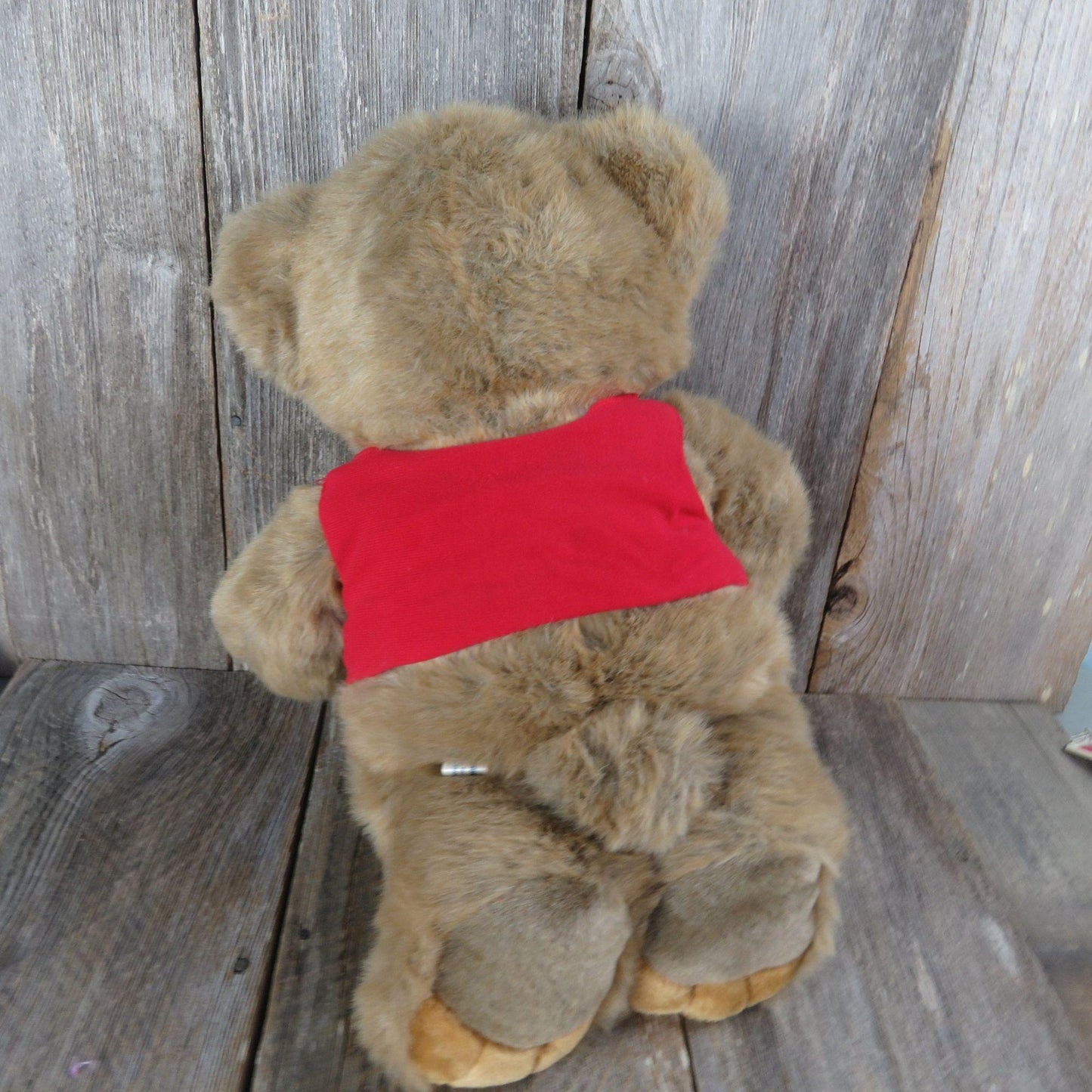 Vintage Teddy Bear in Red Plaid Vest and Tie Plush JC Penney Christmas Stuffed Animal Toy Doll Soft